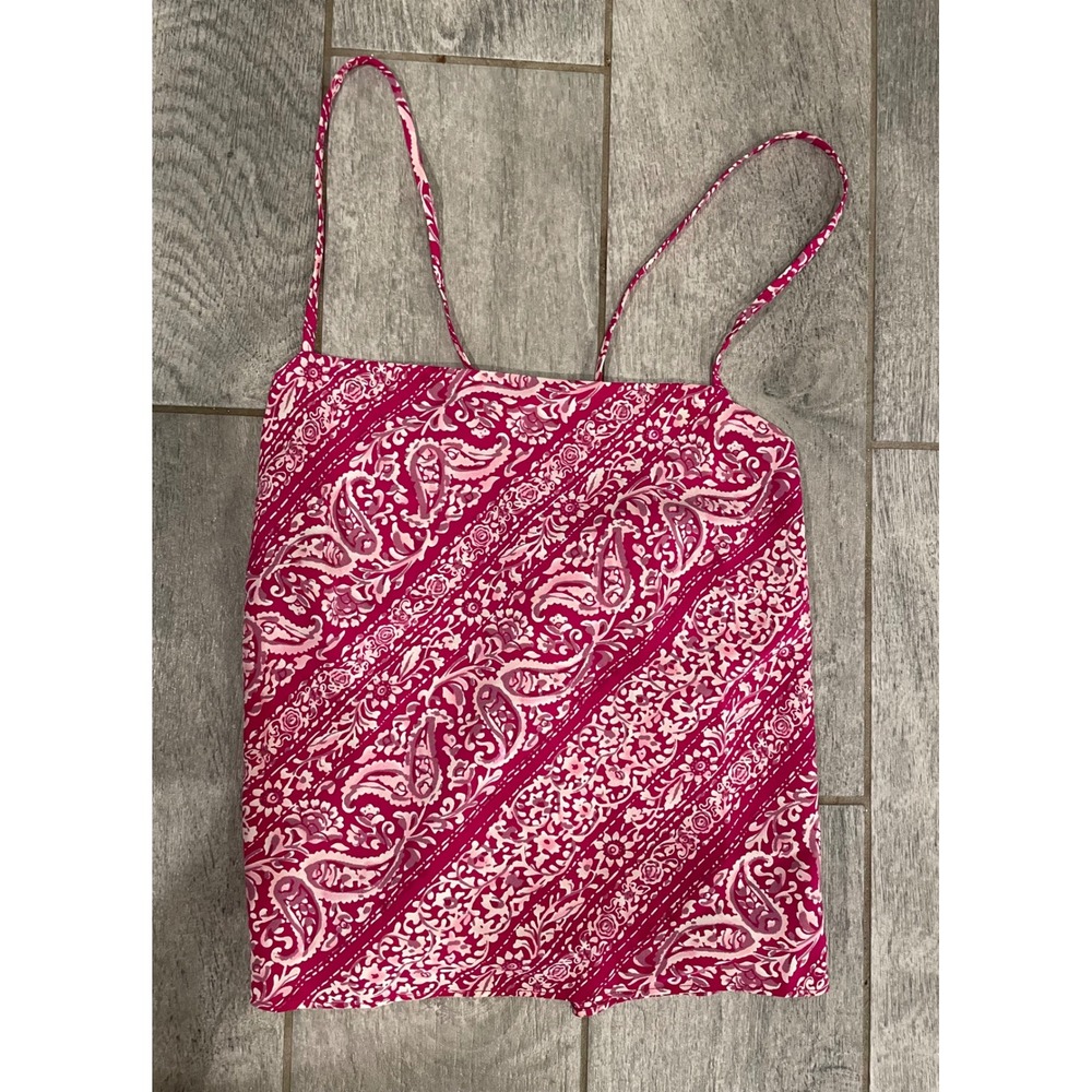 Ann Taylor Pink Paisley Silk Camisole Top Spaghetti Strap Cross Back Size 2